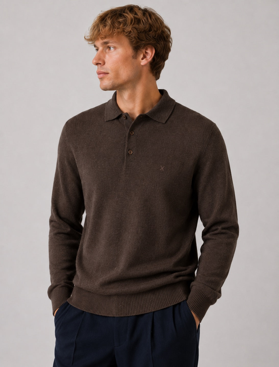 clean-cut-copenhagen-merino-polo-herren-brown-melange-strick image 1
