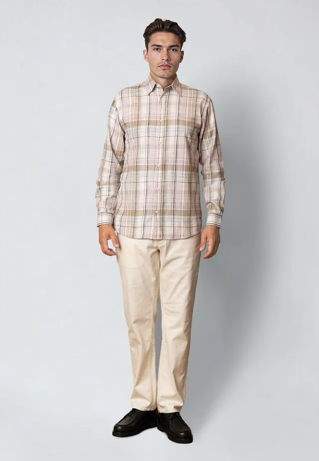 clean-cut-remy-checked-langarm-hemd-ecru-violet-ice-kariert image 1