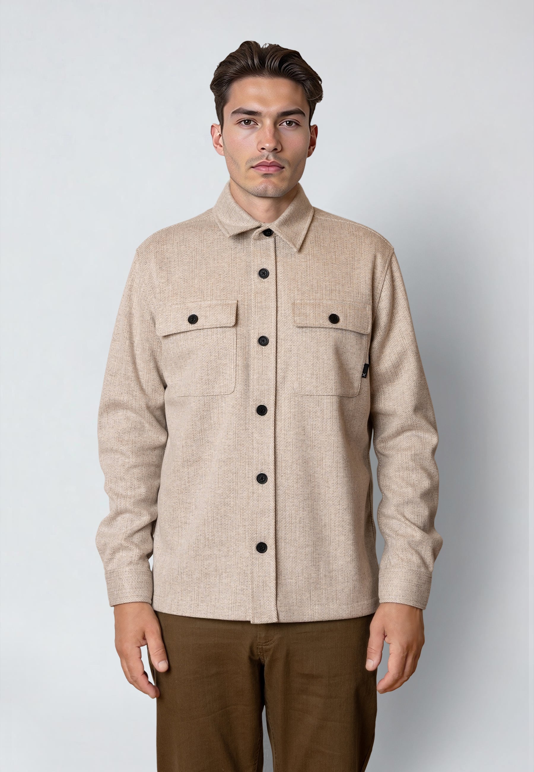 clean-cut-copenhagen-barron-overshirt-beige-melange image 1