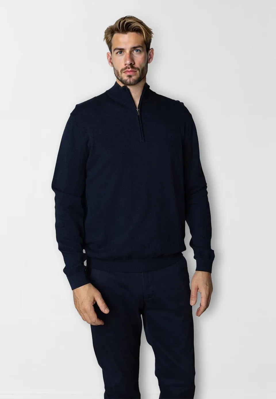 clean-cut-copenhagen-claude-half-zip-strickpullover-navy-melange image 1