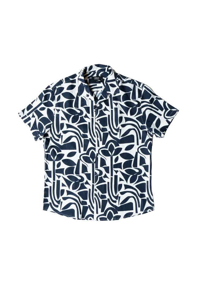 clean-cut-copenhagen-noah-hemd-navy-ecru-tencel-print image 1